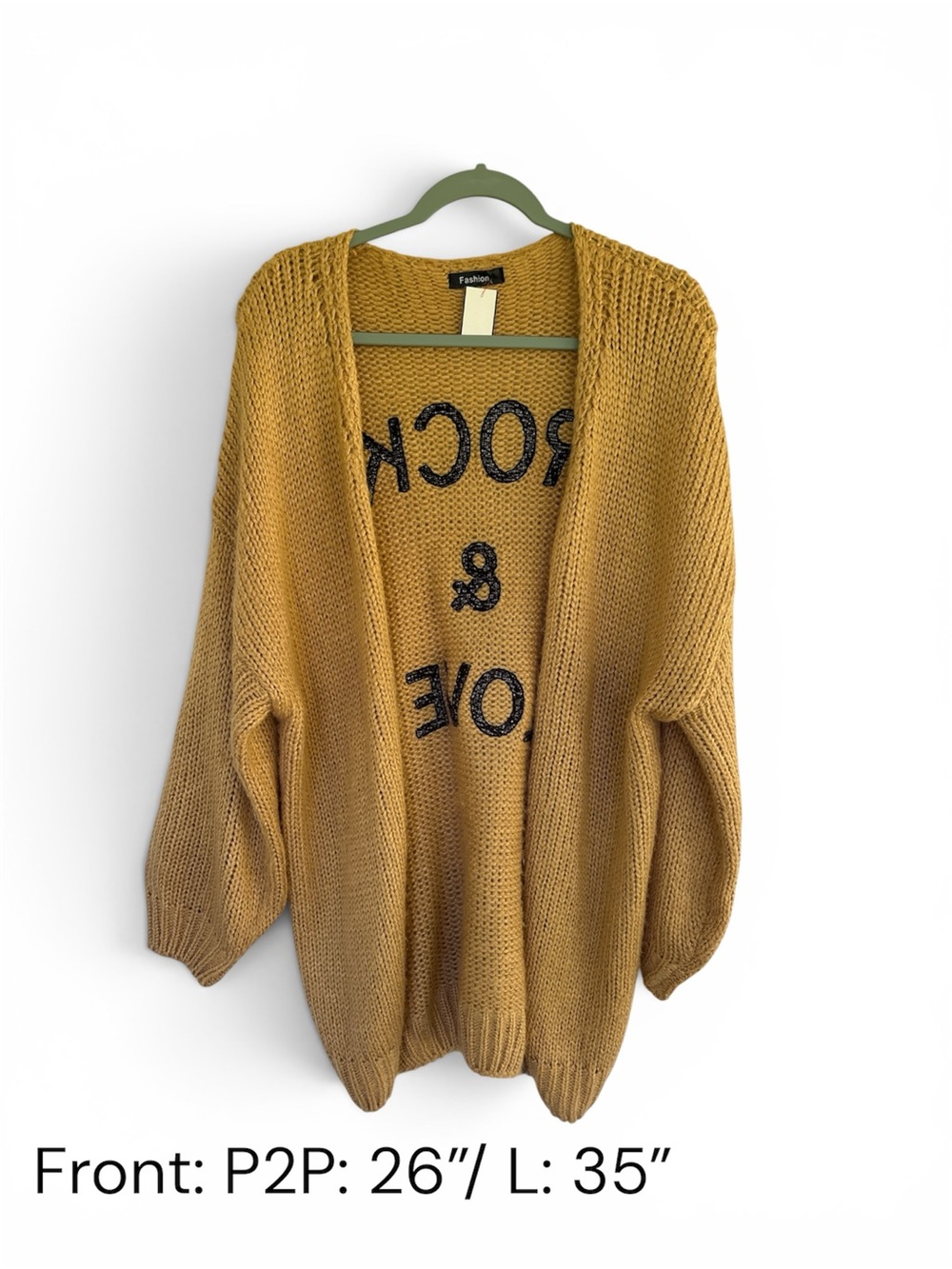 Boho Camel-colored chunky knit open-front cardigan